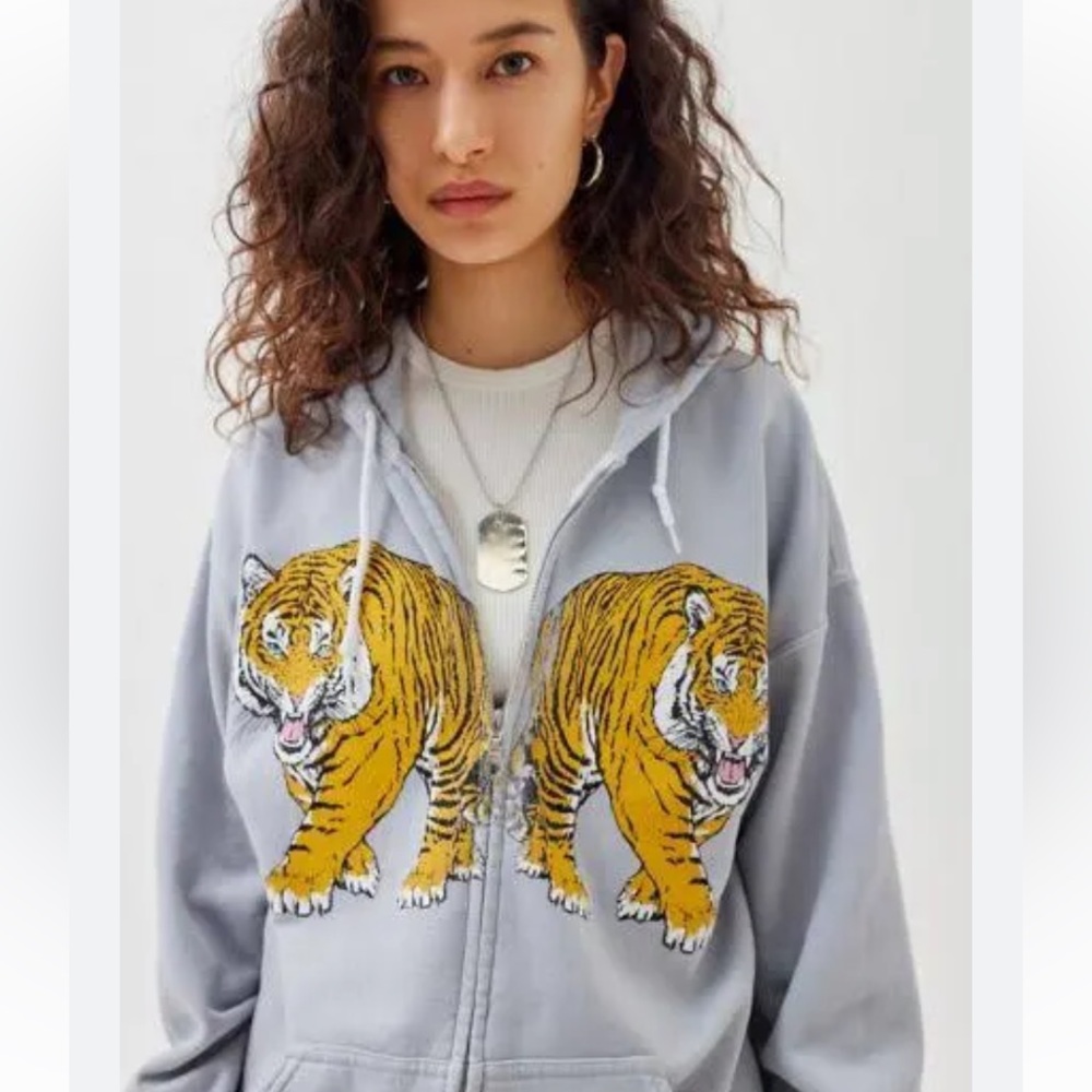 Urban Outfitters Project Social T Tiger zip-up hoodie sweatshirt